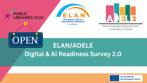 ELAN/ADELE Digital; AI Readiness Survey 2.0, su viešųjų bibliotekų 2030, ELAN ir ADELE logotipais