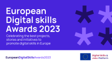 2023 m. Europos skaitmeninių įgūdžių apdovanojimai ir žvaigždės, taip pat ES ir Skaitmeninių įgūdžių ir darbo vietų platformos logotipas